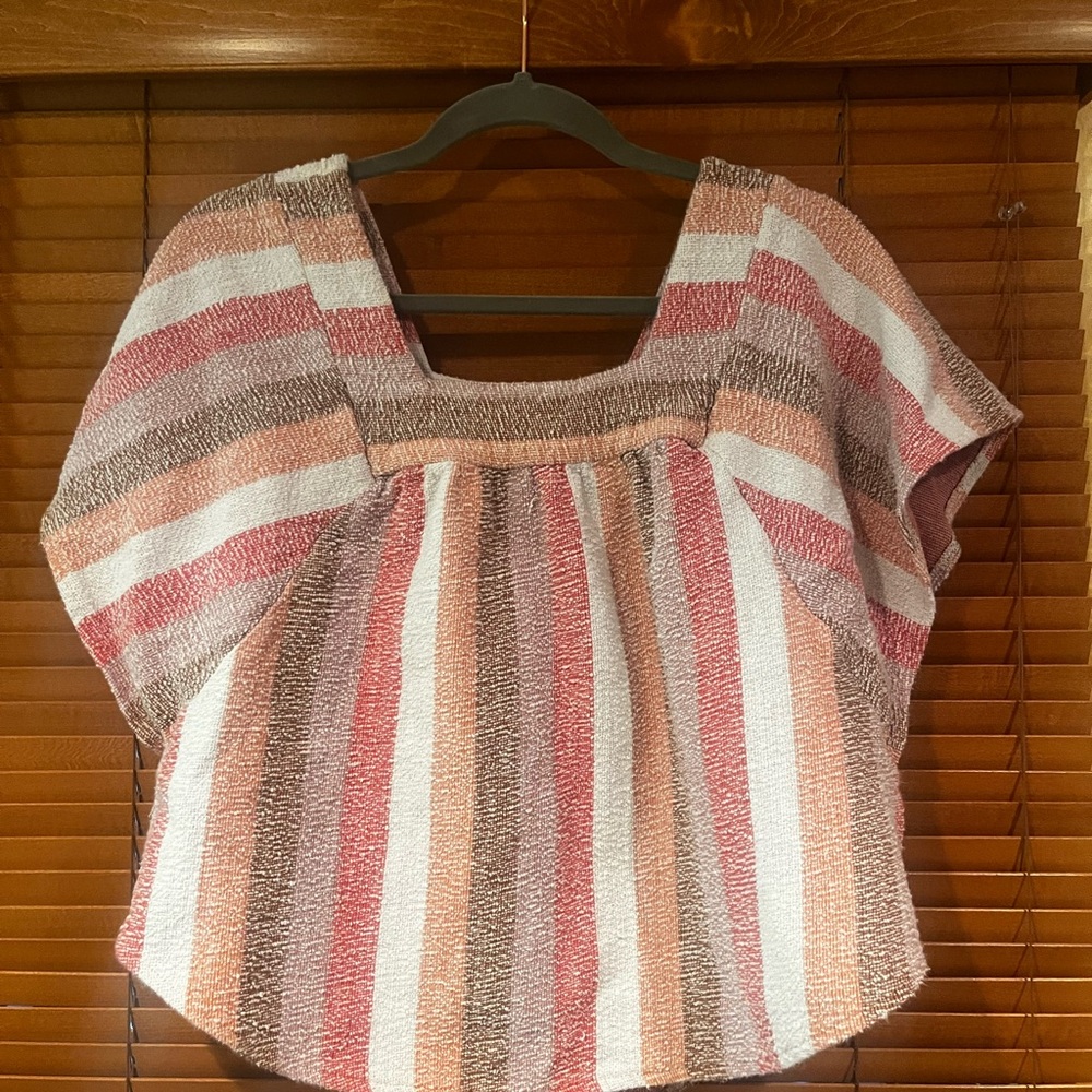 Madewell Striped Top in Pink, White, and Brown